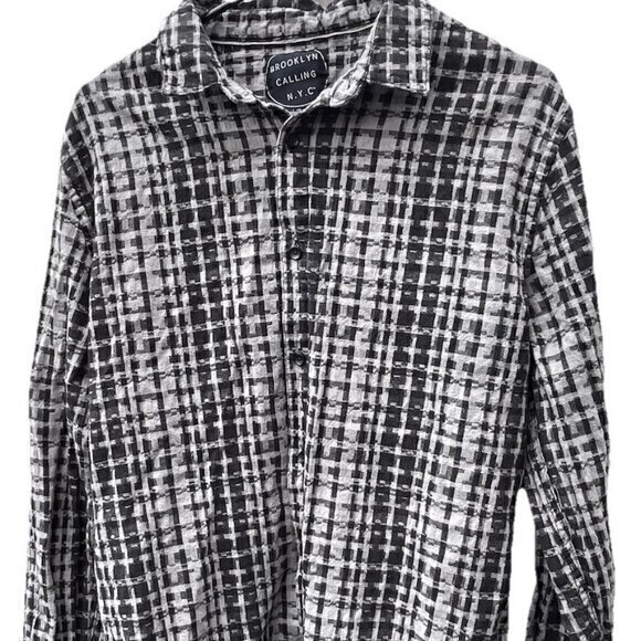 Vintage Brooklyn Calling NYC Long Sleeve Men’s Shirt Sz Large Black Gray - Picture 1 of 12